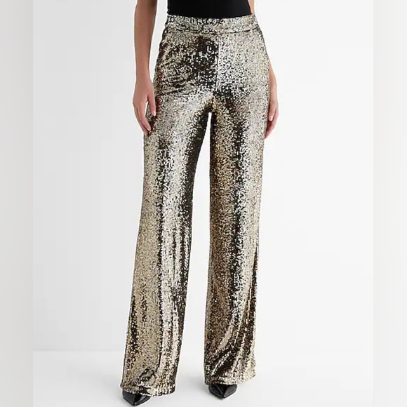 Express Pants - EXPRESS: High Waisted Sequin Wide Leg Trousers